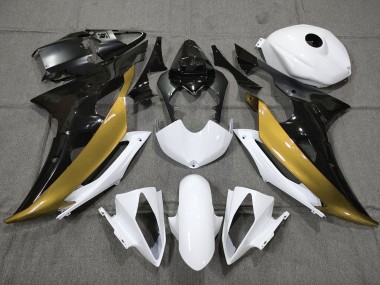 Preisgünstige Yamaha YZF R6 Motorrad Verkleidung 2008-2016 - Weiss Gold Glanzendes Schwarz
