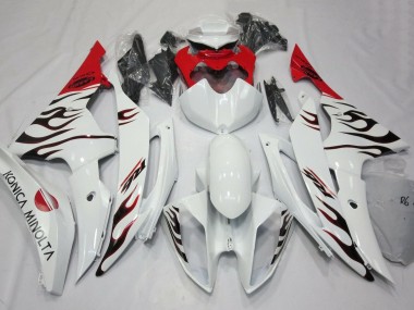 Preisgünstige Yamaha YZF R6 Motorrad Verkleidung 2008-2016 - Weiss Rot Schwarz Flamme