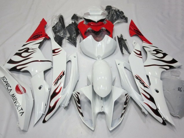 Preisgünstige Yamaha YZF R6 Motorrad Verkleidung 2008-2016 - Weiss Rot Schwarz Flamme
