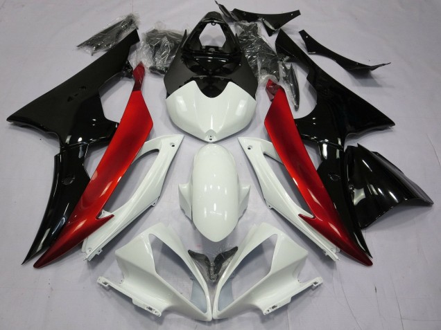 Preisgünstige Yamaha YZF R6 Motorrad Verkleidung 2008-2016 - Weiss Rot Glanzendes Schwarz
