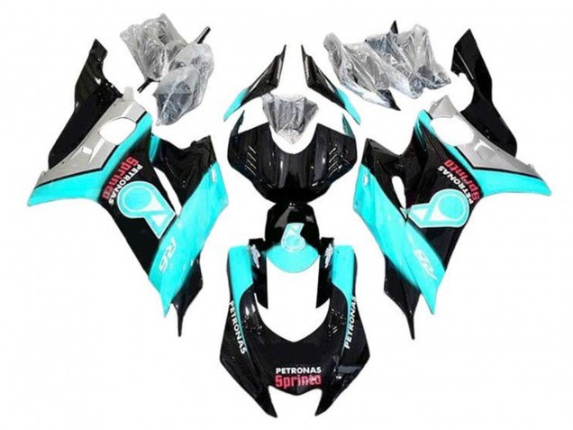 Preisgünstige Yamaha YZF R6 Motorrad Verkleidung 2017-2023 - Turkis Blau Glanzendes Schwarz Petronas