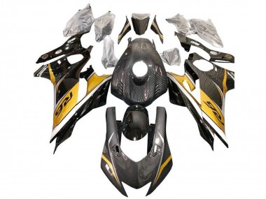 Preisgünstige Yamaha YZF R6 Motorrad Verkleidung 2017-2023 - Gold Weiss Schwarz Kunst Carbonfaser