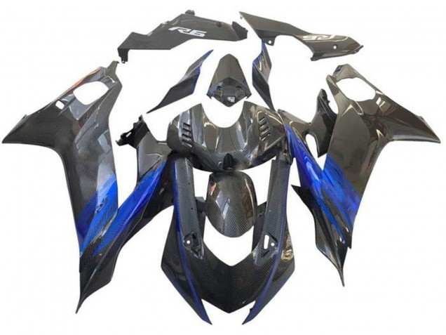 Preisgünstige Yamaha YZF R6 Motorrad Verkleidung 2017-2023 - Blau Schwarz Kunst Carbonfaser