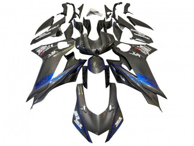 Preisgünstige Yamaha YZF R6 Motorrad Verkleidung 2017-2023 - Blau Schwarz Kunst Carbonfaser