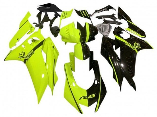 Preisgünstige Yamaha YZF R6 Motorrad Verkleidung 2017-2023 - Neon Gelb Glanzendes Schwarz Geteiltes
