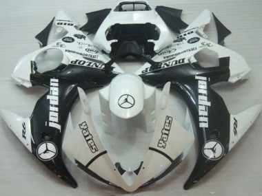 Preisgünstige Yamaha YZF R6 Motorrad Verkleidung 2005 - Weiss Glanzendes Schwarz Jordan Dunlop