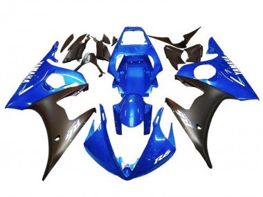Preisgünstige Yamaha YZF R6 Motorrad Verkleidung 2003-2004 - Blau Matt Schwarz Weiss Aufkleber