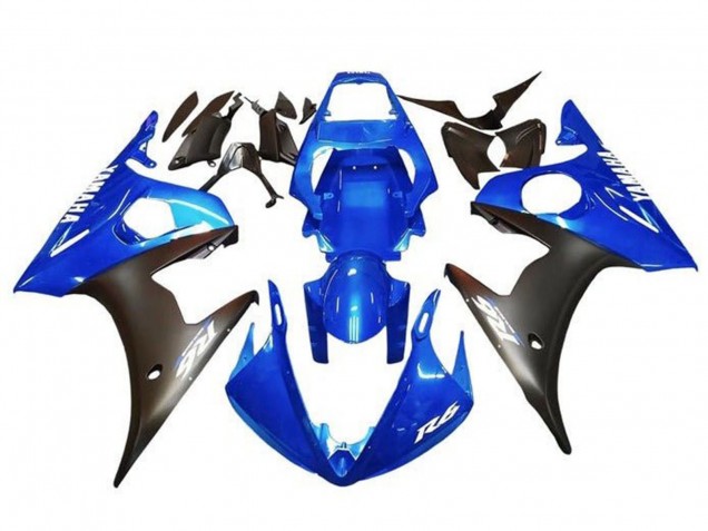 Preisgünstige Yamaha YZF R6 Motorrad Verkleidung 2003-2004 - Blau Matt Schwarz Weiss Aufkleber