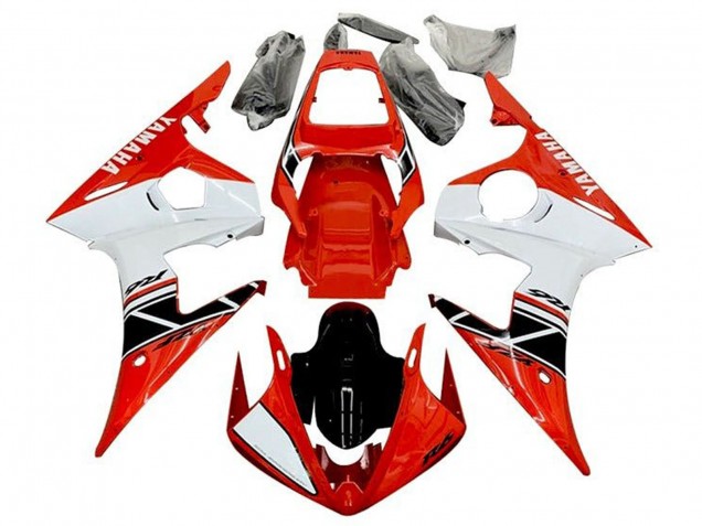 Preisgünstige Yamaha YZF R6 Motorrad Verkleidung 2003-2004 - Rot Weiss Glanzendes Schwarz Streifen