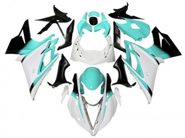 Preisgünstige Triumph Daytona 675 Triple Motorrad Verkleidung 2013-2016 - Weiss Turkis Blau Glanzendes Schwarz