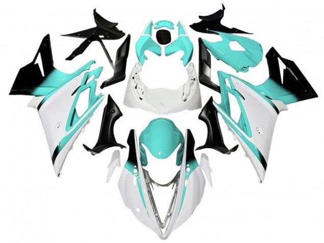 Preisgünstige Triumph Daytona 675 Triple Motorrad Verkleidung 2013-2016 - Weiss Turkis Blau Glanzendes Schwarz