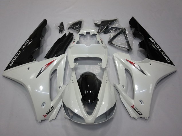 Preisgünstige Triumph Daytona 675 Triple Motorrad Verkleidung 2009-2012 - Weiss Glanzendes Schwarz
