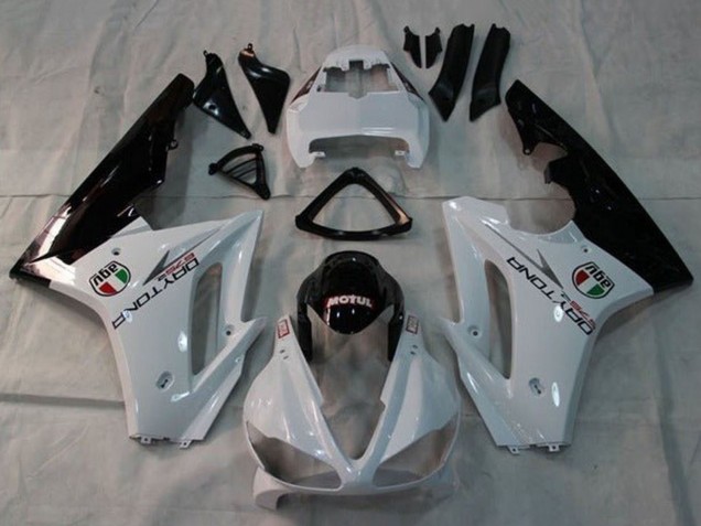 Preisgünstige Triumph Daytona 675 Triple Motorrad Verkleidung 2009-2012 - Weiss Glanzendes Schwarz Motul