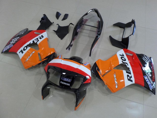 Preisgünstige Honda VFR 800 Motorrad Verkleidung 1998-2001 - Orange Weiss Rot Glanzendes Schwarz Repsol