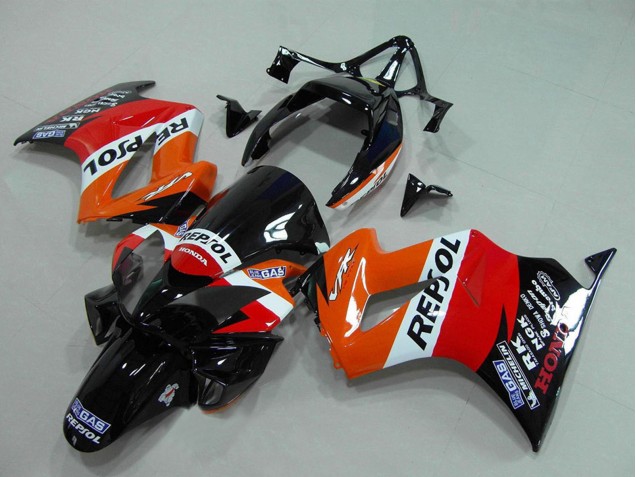 Preisgünstige Honda VFR 800 Motorrad Verkleidung 2002-2013 - Orange Weiss Rot Glanzendes Schwarz Repsol