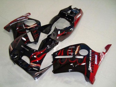 Preisgünstige Honda CBR250RR MC19 Motorrad Verkleidung 1988-1989 - Glanzendes Schwarz Rot Flamme