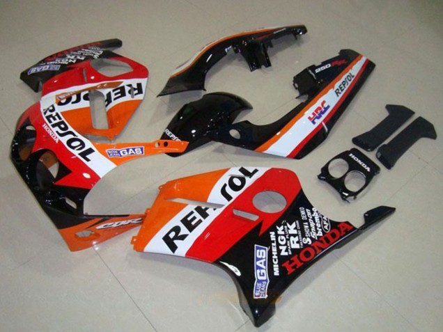 Preisgünstige Honda CBR250RR MC19 Motorrad Verkleidung 1988-1989 - Orange Weiss Rot Glanzendes Schwarz Repsol