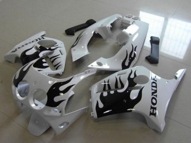 Preisgünstige Honda CBR250RR MC19 Motorrad Verkleidung 1988-1989 - Weiss Glanzendes Schwarz Flamme