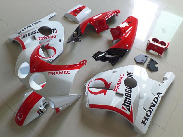 Preisgünstige Honda CBR250RR MC22 Motorrad Verkleidung 1990-1998 - Weiss Rot Pramac Bridgestone
