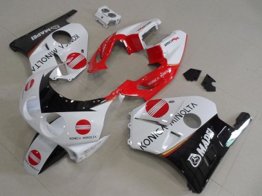 Preisgünstige Honda CBR250RR MC22 Motorrad Verkleidung 1990-1998 - Weiss Rot Glanzendes Schwarz Konica Minolta