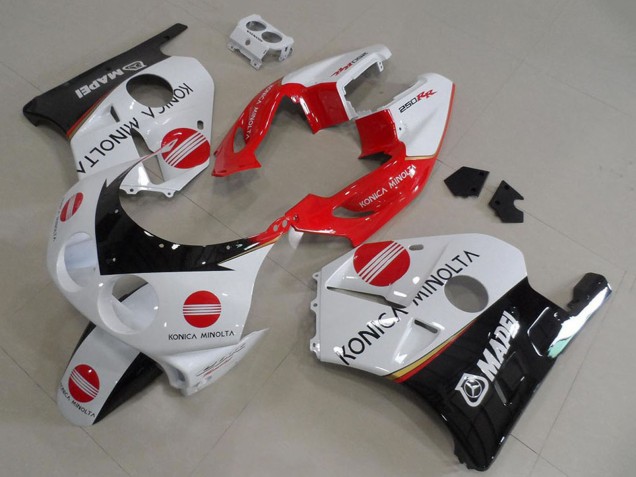 Preisgünstige Honda CBR250RR MC22 Motorrad Verkleidung 1990-1998 - Weiss Rot Glanzendes Schwarz Konica Minolta