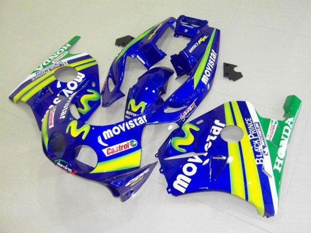 Preisgünstige Honda CBR250RR MC22 Motorrad Verkleidung 1990-1998 - Blau Gelb Grun MoviStar Castrol