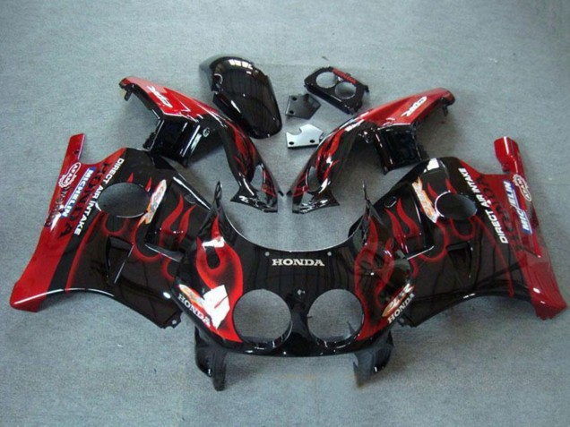 Preisgünstige Honda CBR250RR MC22 Motorrad Verkleidung 1990-1998 - Glanzendes Schwarz Rot Flamme