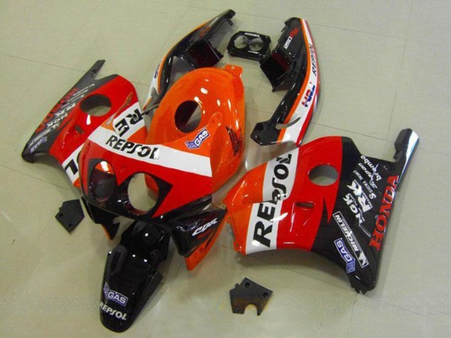 Preisgünstige Honda CBR250RR MC22 Motorrad Verkleidung 1990-1998 - Orange Weiss Rot Glanzendes Schwarz HRC Repsol