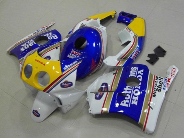 Preisgünstige Honda CBR250RR MC22 Motorrad Verkleidung 1990-1998 - Weiss Blau Gelb Rothmans