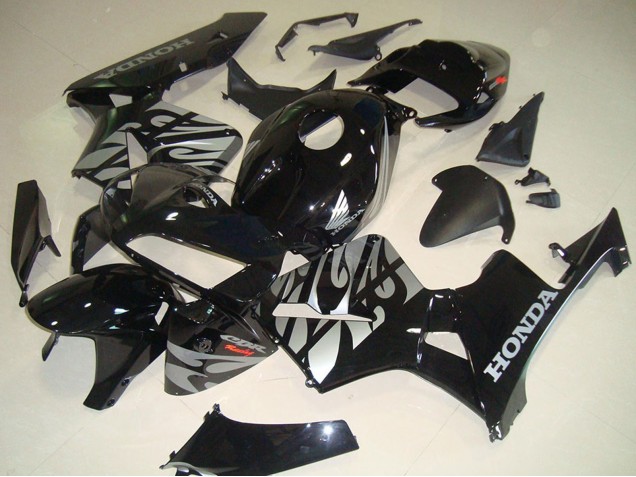 Preisgünstige Honda CBR600RR Motorrad Verkleidung 2005-2006 - Glanzendes Schwarz Silber mit Flamme
