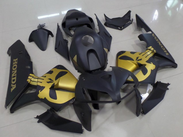 Preisgünstige Honda CBR600RR Motorrad Verkleidung 2005-2006 - Matt Schwarz mit Gold Schadel