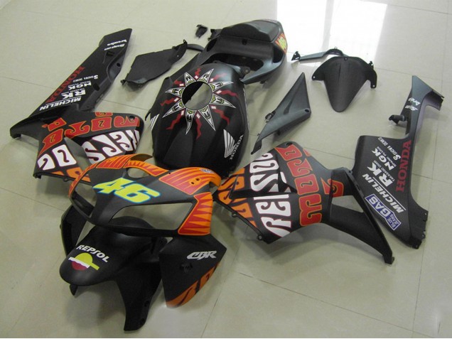 Preisgünstige Honda CBR600RR Motorrad Verkleidung 2005-2006 - Matt Schwarz Orange Gelb Rossi 46