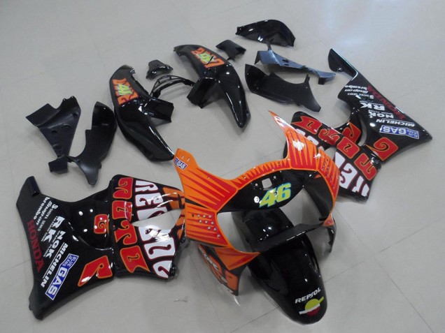 Preisgünstige Honda CBR900RR 919 Motorrad Verkleidung 1998-1999 - Glanzendes Schwarz Orange Rossi