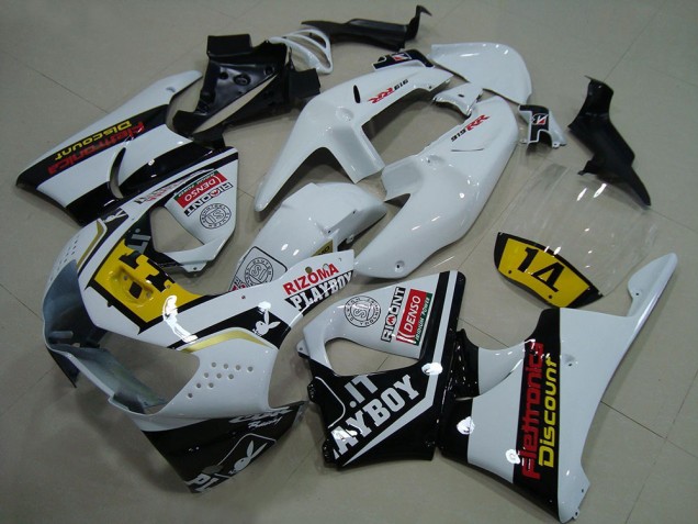 Preisgünstige Honda CBR900RR 919 Motorrad Verkleidung 1998-1999 - Weiss Gelb Glanzendes Schwarz Playboy 14