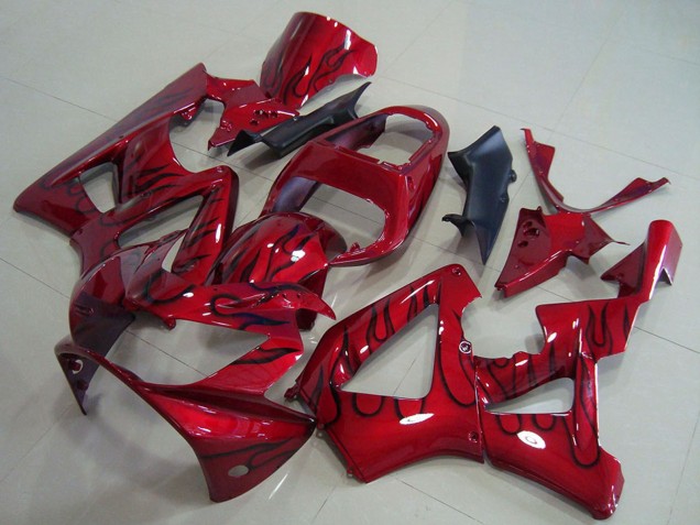 Preisgünstige Honda CBR900RR 929 Motorrad Verkleidung 2000-2001 - Rot Glanzendes Schwarz Flamme