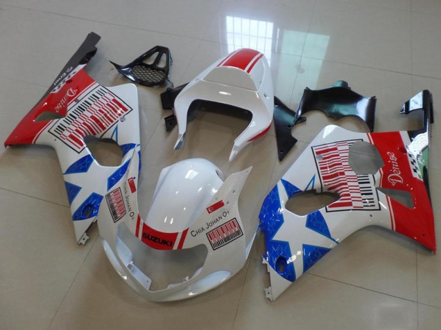 Preisgünstige Suzuki GSXR 1000 Motorrad Verkleidung 2000-2002 - Weiss Rot Blau Stern