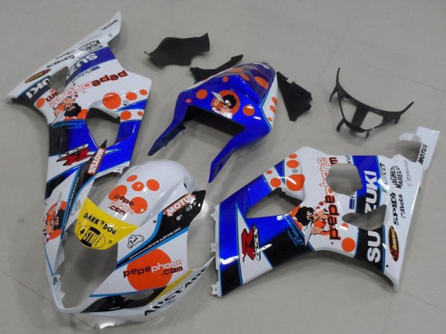 Preisgünstige Suzuki GSXR 1000 Motorrad Verkleidung 2003-2004 - Weiss Blau Rot Gelb Pepe Phone