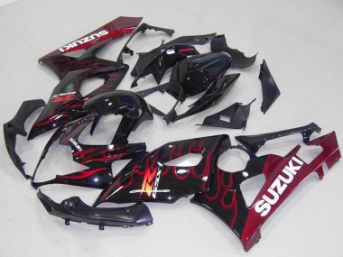 Preisgünstige Suzuki GSXR 1000 Motorrad Verkleidung 2005-2006 - Glanzendes Schwarz Rot Flamme