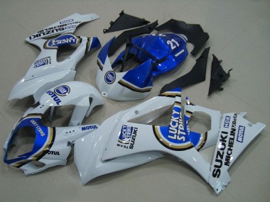 Preisgünstige Suzuki GSXR 1000 Motorrad Verkleidung 2007-2008 - Weiss Blau Lucky Strike