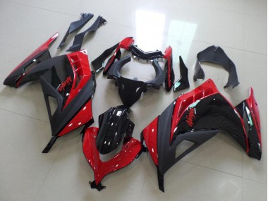 Preisgünstige Kawasaki ZX300R Motorrad Verkleidung 2013-2018 - Rot Glanzendes Schwarz Matt Schwarz