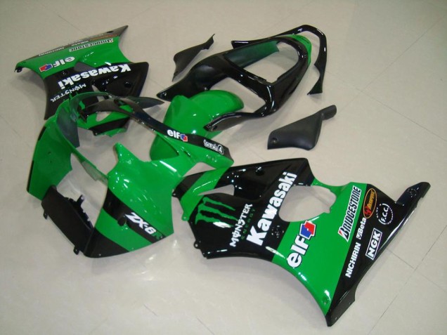 Preisgünstige Kawasaki ZX6R Motorrad Verkleidung 2000-2002 - Grun Glanzendes Schwarz Monster