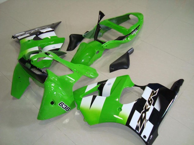 Preisgünstige Kawasaki ZX6R Motorrad Verkleidung 2000-2002 - Grun Weiss Schwarz 636