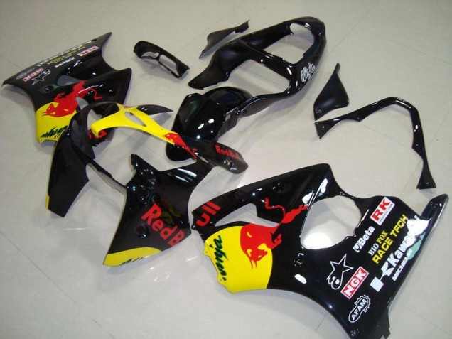 Preisgünstige Kawasaki ZX6R Motorrad Verkleidung 2000-2002 - Glanzendes Schwarz Gelb Red Bull