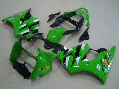 Preisgünstige Kawasaki ZX6R Motorrad Verkleidung 2000-2002 - Grun Weiss Glanzendes Schwarz