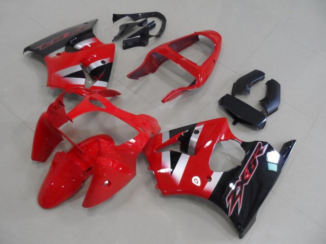 Preisgünstige Kawasaki ZX6R Motorrad Verkleidung 2000-2002 - Rot Silber Glanzendes Schwarz OEM Stil