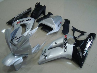 Preisgünstige Kawasaki ZX6R Motorrad Verkleidung 2003-2004 - Silber Glanzendes Schwarz