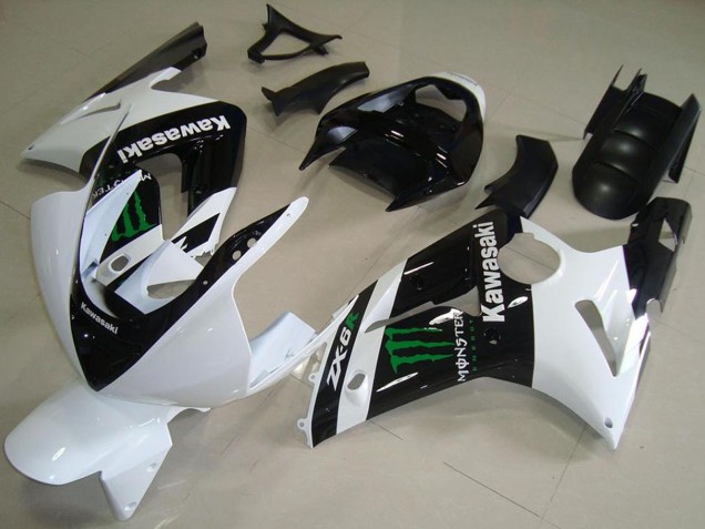 Preisgünstige Kawasaki ZX6R Motorrad Verkleidung 2003-2004 - Weiss Glanzendes Schwarz Grun Monster