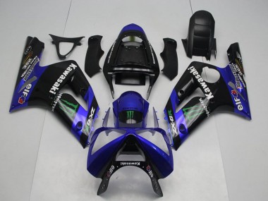 Preisgünstige Kawasaki ZX6R Motorrad Verkleidung 2003-2004 - Glanzendes Schwarz Blau Grun Monster