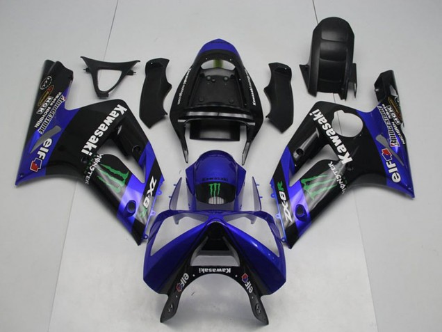 Preisgünstige Kawasaki ZX6R Motorrad Verkleidung 2003-2004 - Glanzendes Schwarz Blau Grun Monster