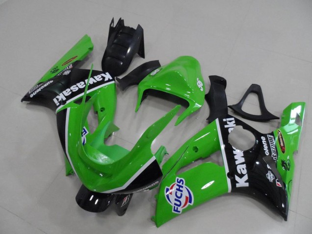 Preisgünstige Kawasaki ZX6R Motorrad Verkleidung 2003-2004 - Grun Weiss Schwarz Fuchs